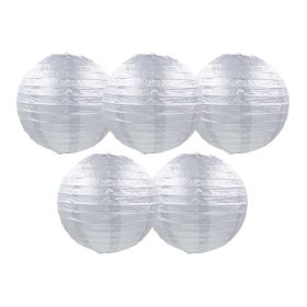 8 Inches 5 Pcs Silver Chinese Style Paper Lantern Blank Decorative Hanging Lanterns for Garden Party Wedding Lampshade