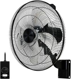 HealSmart 18 Inch Household Commercial Wall Mount Fan, 90 Degree Horizontal Oscillation, 5 Speed Settings, Black, 1-Pack