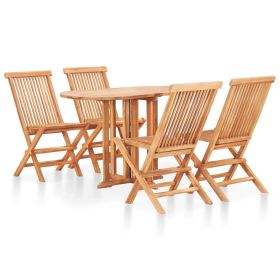 5 Piece Folding Patio Dining Set Solid Teak Wood