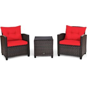 3 Pieces Rattan Patio Furniture Set with Washable Cushion