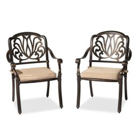 Set of 2 Cast Aluminum Patio Dining Chairs with Cushions, Stackable Outdoor Bistro Chairs for Balcony Backyard Garden Deck, Antique Bronze