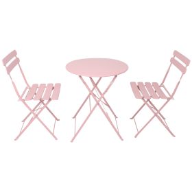3 Pieces Patio Bistro Balcony Metail Chair Table Set-Pink