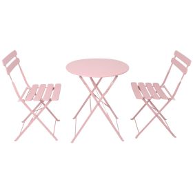 3 Pieces Patio Bistro Balcony Metail Chair Table Set-Pink