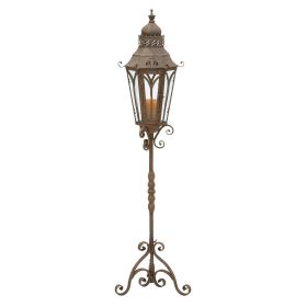 DecMode Brown Metal Tall Standing Decorative Candle Lantern