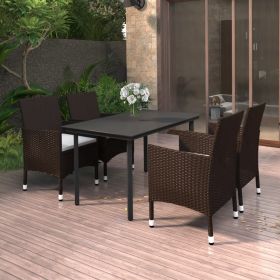 5 Piece Patio Dining Set with Cushions Poly Rattan and Glass