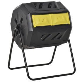 Tumbling Compost Bin Outdoor 360° Dual Chamber Rotating Composter 43 Gallon, Yellow