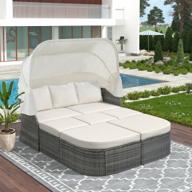 U_STYLE Outdoor Patio Furniture Set Daybed Sunbed with Retractable Canopy Conversation Set Wicker Furniture (As same as WY000281AAE)
