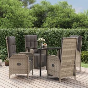 5 Piece Patio Dining Set with Cushions Black and Gray Poly Rattan