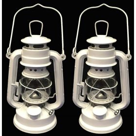 Lot of 2 - 8 Inch White Hurricane Kerosene Oil Lantern Hanging Light / Lamp
