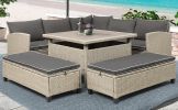 TOPMAX 6-Piece Patio Furniture Set Outdoor Wicker Rattan Sectional Sofa with Table and Benches for Backyard, Garden, Poolside