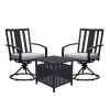 3 Pcs Outdoor Patio Swivel Dining Chair Set with Cushion and Side Table; Gray