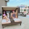 Wooden Outdoor Double Chaise Lounge, Cup Holders, Espresso