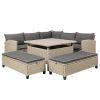 TOPMAX 6-Piece Patio Furniture Set Outdoor Wicker Rattan Sectional Sofa with Table and Benches for Backyard, Garden, Poolside