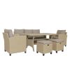 TOPMAX 6 Piece Outdoor Rattan Wicker Set Patio Garden Backyard Sofa, Chair, Stools and Table