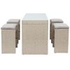 Topmax 5-piece Rattan Outdoor Patio Furniture Set Bar Dining Table Set with 4 Stools, Brown Cushion+Brown Wicker