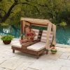 Wooden Outdoor Double Chaise Lounge, Cup Holders, Espresso