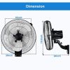 HealSmart 18 Inch Household Commercial Wall Mount Fan, 90 Degree Horizontal Oscillation, 5 Speed Settings, Black, 1-Pack