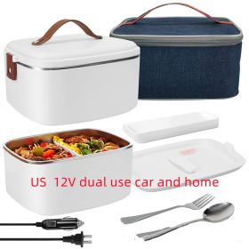 Car Mounted Household Stainless Steel Heating Lunch Box (Option: White-US-12V)