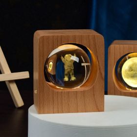 Beech Crystal Ball Night Light 3D Laser Engraving Elk Jellyfish LED Nightlights USB Dimmable Lamp For Bedroom Decoration Gifts Home Decor (Option: Little Astronaut-6cm Usb Connection)