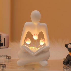 Silence Is The Golden Thinker Small Night Lamp Bouquet Handmade Ornaments (Option: Flower Tulip In The Book)
