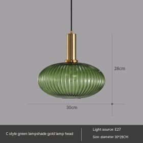 Bar Restaurant Chandelier Personalized Simple Striped Single-head Paint Green Glass Lantern Chandelier (Option: Without Bulb-C Green)