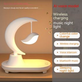 Bluetooth Speaker Bedside Seven-color Atmosphere Small Night Lamp Wireless Charging (Option: 5w-bird-Intelligent Voice)