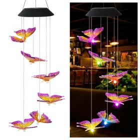 LED Colorful Solar Power Wind Chime Crystal Hummingbird Butterfly Waterproof Outdoor Windchime Solar Light for Garden outdoor (Emitting Color: 8)