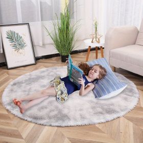 1pc, Tie-Dye Plush PV Velvet Area Rug, 62.99", American Style Round Rug, Floor Decor (Color: Tie-dye Grey)