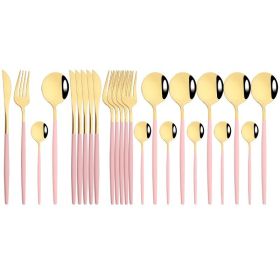 Commercial & Household 24Pcs Dinnerware Set Stainless Steel Flatware Tableware (Color: Pink Gold)