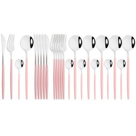 Commercial & Household 24Pcs Dinnerware Set Stainless Steel Flatware Tableware (Color: Pink Silver)