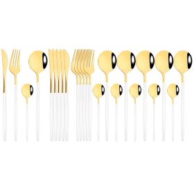 Commercial & Household 24Pcs Dinnerware Set Stainless Steel Flatware Tableware (Color: White Gold)