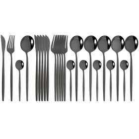 Commercial & Household 24Pcs Dinnerware Set Stainless Steel Flatware Tableware (Color: Black)