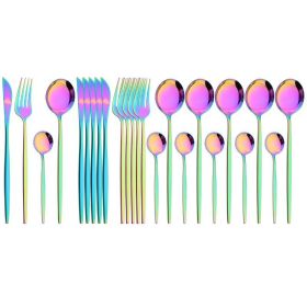 Commercial & Household 24Pcs Dinnerware Set Stainless Steel Flatware Tableware (Color: Rainbow)