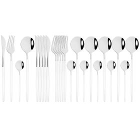Commercial & Household 24Pcs Dinnerware Set Stainless Steel Flatware Tableware (Color: White Silver)