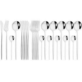 Commercial & Household 24Pcs Dinnerware Set Stainless Steel Flatware Tableware (Color: Silver)