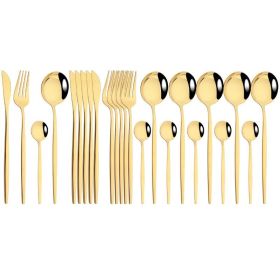Commercial & Household 24Pcs Dinnerware Set Stainless Steel Flatware Tableware (Color: Gold)
