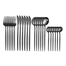 24pcs Dining Room Dinnerware Set Stainless Steel Cutlery Set (Color: Black)