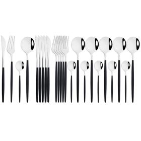 Commercial & Household 24Pcs Dinnerware Set Stainless Steel Flatware Tableware (Color: Black & Silver)