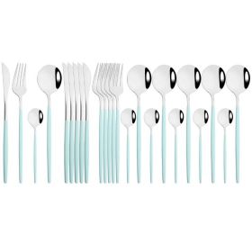 Commercial & Household 24Pcs Dinnerware Set Stainless Steel Flatware Tableware (Color: Mint Silver)