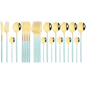 Commercial & Household 24Pcs Dinnerware Set Stainless Steel Flatware Tableware (Color: Mint Gold)