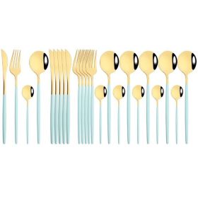 Commercial & Household 24Pcs Dinnerware Set Stainless Steel Flatware Tableware (Color: Mint Gold)