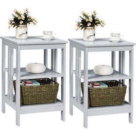 2 Pieces 3-Tier Nightstand with Reinforced Bars and Stable Structure (Color: Gray)