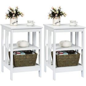 2 Pieces 3-Tier Nightstand with Reinforced Bars and Stable Structure (Color: White)