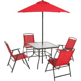 6-Piece Outdoor Patio Dining Set (Color: Red)