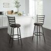 3 Pack Adjustable 24" or 29" Bronze Ladder Back Swivel Barstool, Espresso Vegan Leather Seat