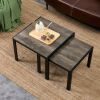 Nesting Coffee Table Set of 2;  Square Modern Stacking Table with Wood Finish for Living Room
