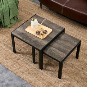 Nesting Coffee Table Set of 2;  Square Modern Stacking Table with Wood Finish for Living Room (Color: Grey)