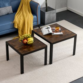 Nesting Coffee Table Set of 2;  Square Modern Stacking Table with Wood Finish for Living Room (Color: Rustic Brown)