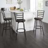 3 Pack Adjustable 24" or 29" Bronze Ladder Back Swivel Barstool, Espresso Vegan Leather Seat