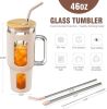 Glass Tumbler With Lid And Straw, 46 Oz Iced Coffee Cup With Handle, Glass Water Bottles With Silicone Sleeve, Glass Cup With Straws